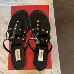 Valentino Rockstud T-Strap Flat Slide Sandals